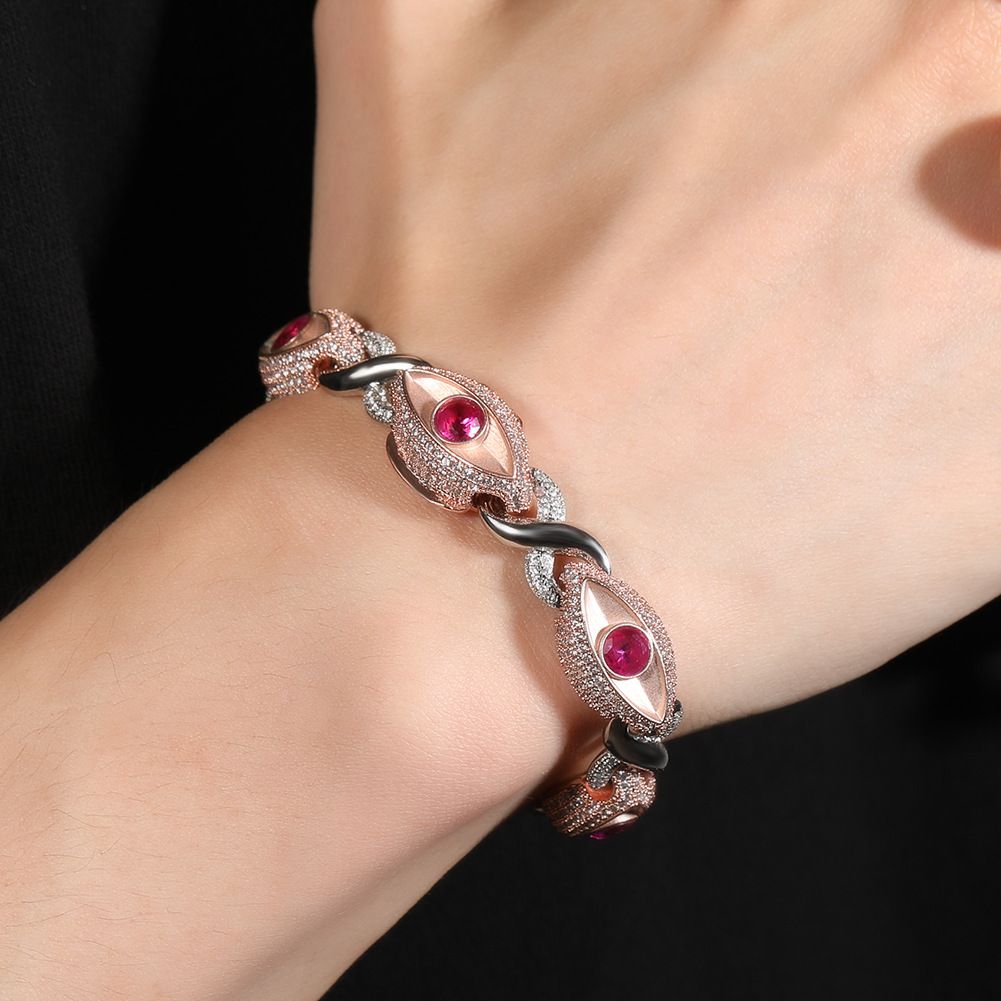 High Quality 13mm Hip Hop Red Eye Cuban Chain Necklace Bracelets 8 Shape 5A Zircon Jewelry Set