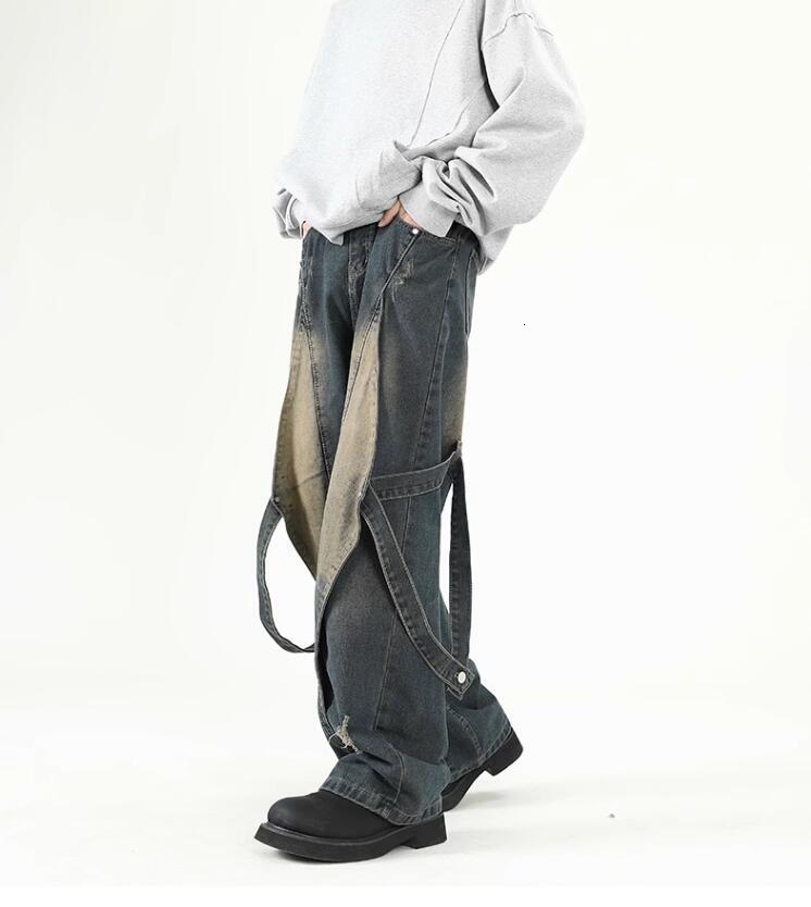 ABFR American deconstructive workwear jeans, spring and autumn patchwork, high-end feel, straight leg loose pants, children's clothing