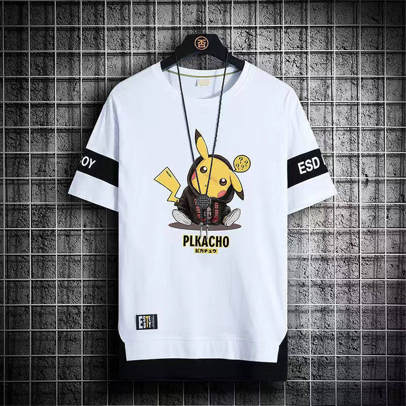 Summer printed short-sleeved t-shirt men's tide brand new loose fake two-piece five-point sleeve ins trend all-match half-sleeve top