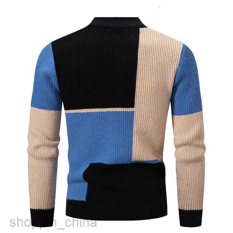 Mens Sweaters winter new men's semi high neck contrasting pullover sweater knitted sweater youth fashion casual top