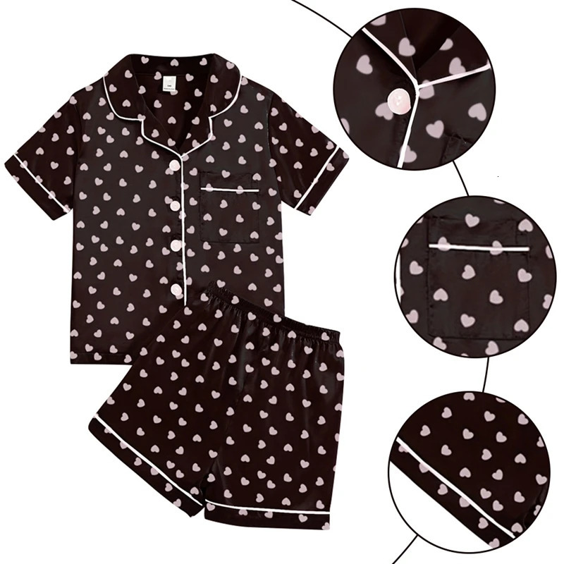 Childrens and girls pajama set summer short sleeved with short sleeved pajamas silk buttons down jacket 240704