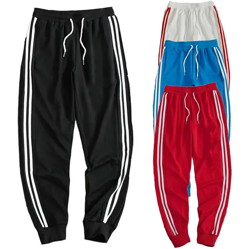 Casual Mens Drawstring Elastic Waist Two stripes Pocket Pants Sports Pants Sweatpants 240715