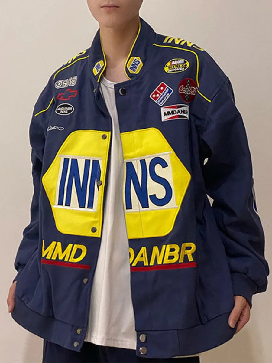 Hip Hop Y2k Racing Loose Jackets Baseball Coat Embroidery Men Women Spring Autumn Long Sleeve Bomber Motorcycle Racer Coat Top 240715