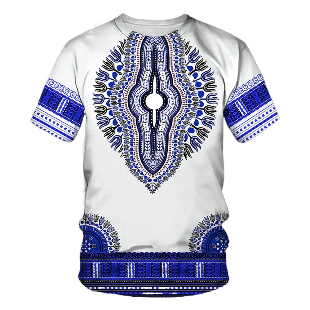 African Men's 3D Printed Dashiki T-shirt Traditional Short Sleeved Casual Street Clothing Retro Ethnic S