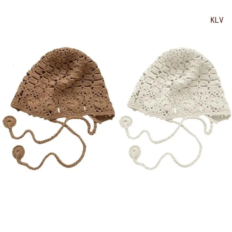 Elegant Handwoven Pullover Hat Breathable Hat Crochet Hollow Hat Holiday Crochet Hat Handwoven Tassels 240712