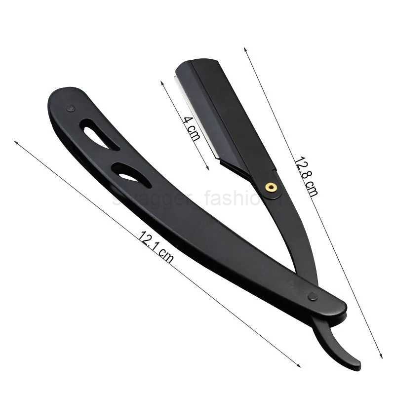 Men Shaving Barber Razor Black Classic Folding Shaving Knife Armpit Hair Pubic Hair Shaver Stainless Steel Straight Razor HolderB240709