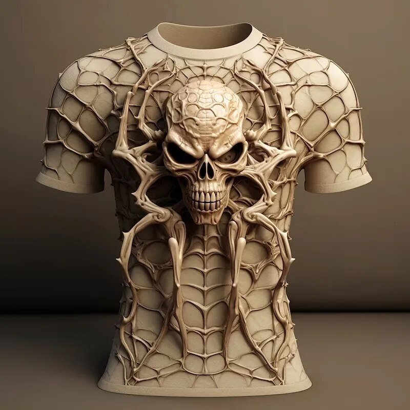 Skull T-Shirts For Men 3d Spider Print Street Designer Men's Clothing Daily Casual Short Sleeves Tops Loose Oversized Sweatshirt