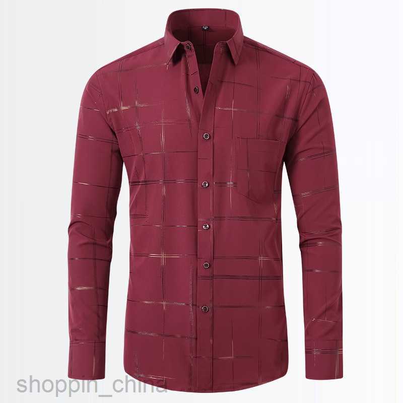 Mens Casual Shirts Elastic shirt Men's long sleeved men's gold stamping shirt Men's thin slim shirt tops