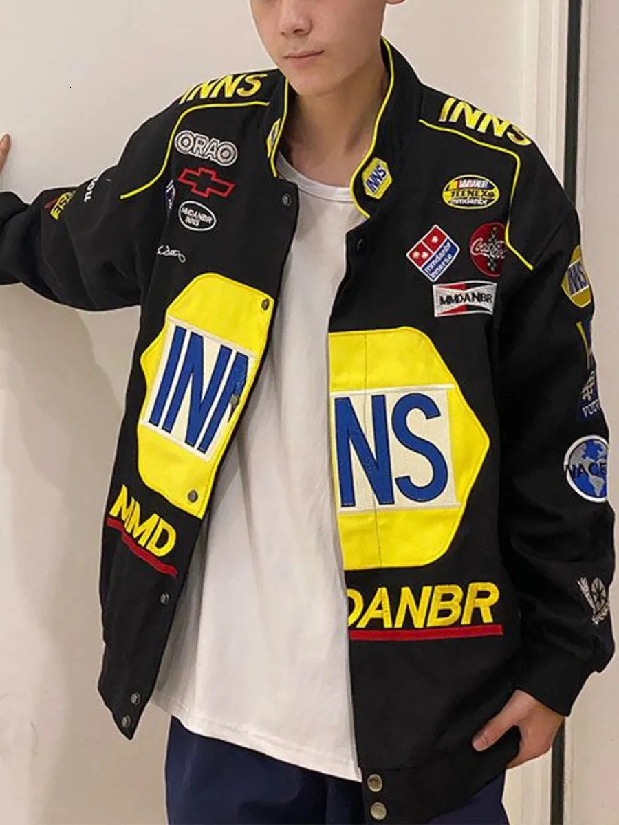 Hip Hop Y2k Racing Loose Jackets Baseball Coat Embroidery Men Women Spring Autumn Long Sleeve Bomber Motorcycle Racer Coat Top 240715