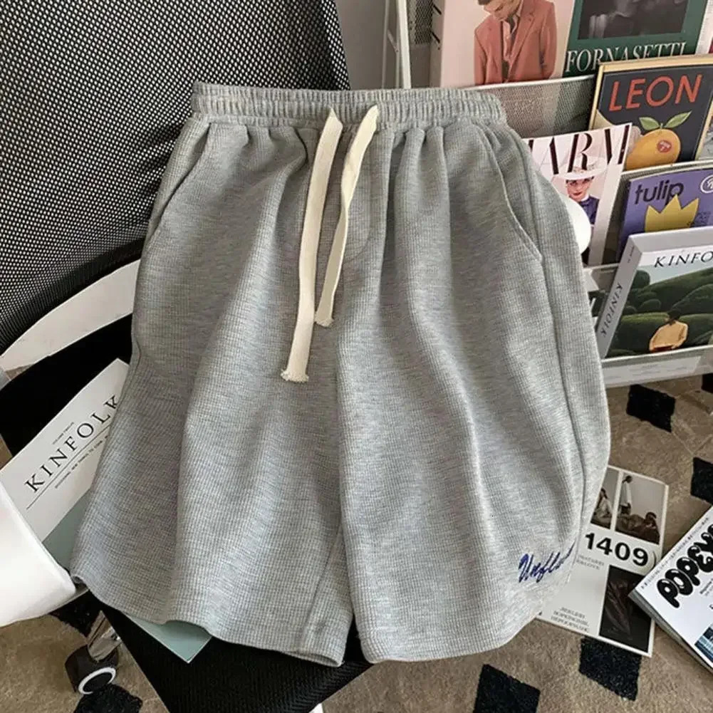 Waffle Sports Suit Unisex Summer Men Loose Short Sleeve T-shirt Shorts Jogger Outfit Two-piece Set Letter Print Casual Tracksuit 240715