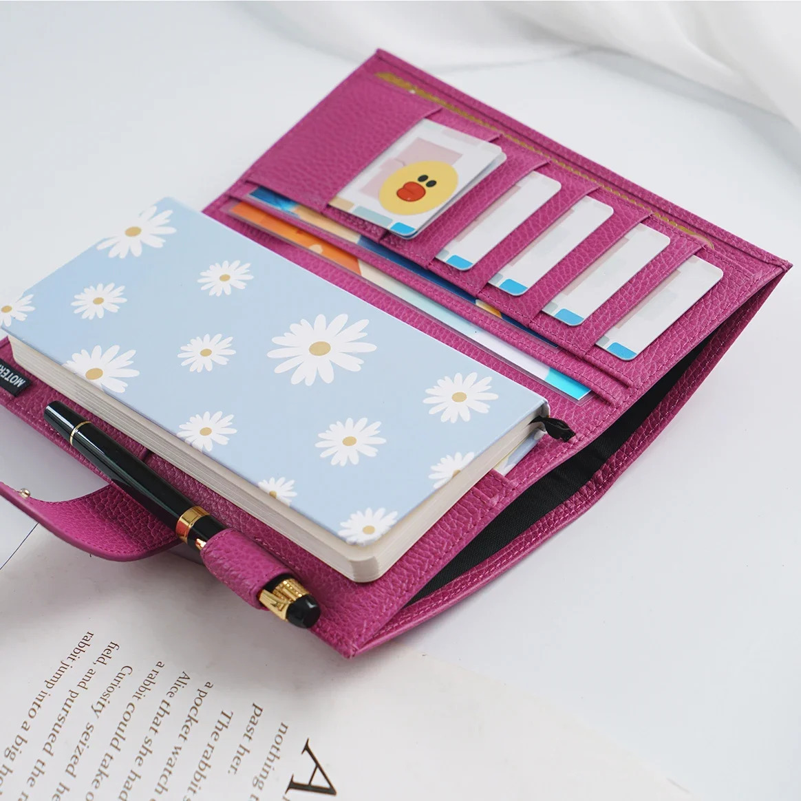 Moterm Firm Pebbled Grain Leather Fuchsia Rose Color Cowboy Planner Rings Notebook Cover Diary Agenda Organizer Tour 240717bj