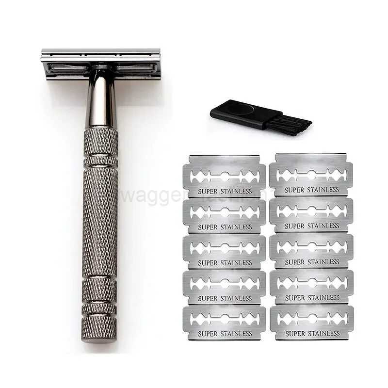 1 Set Vintage Classic Double Edge Safety Razor for Mens Shaving Womens Hair Removal 10 Shaving Blades Manual ShaverB240709