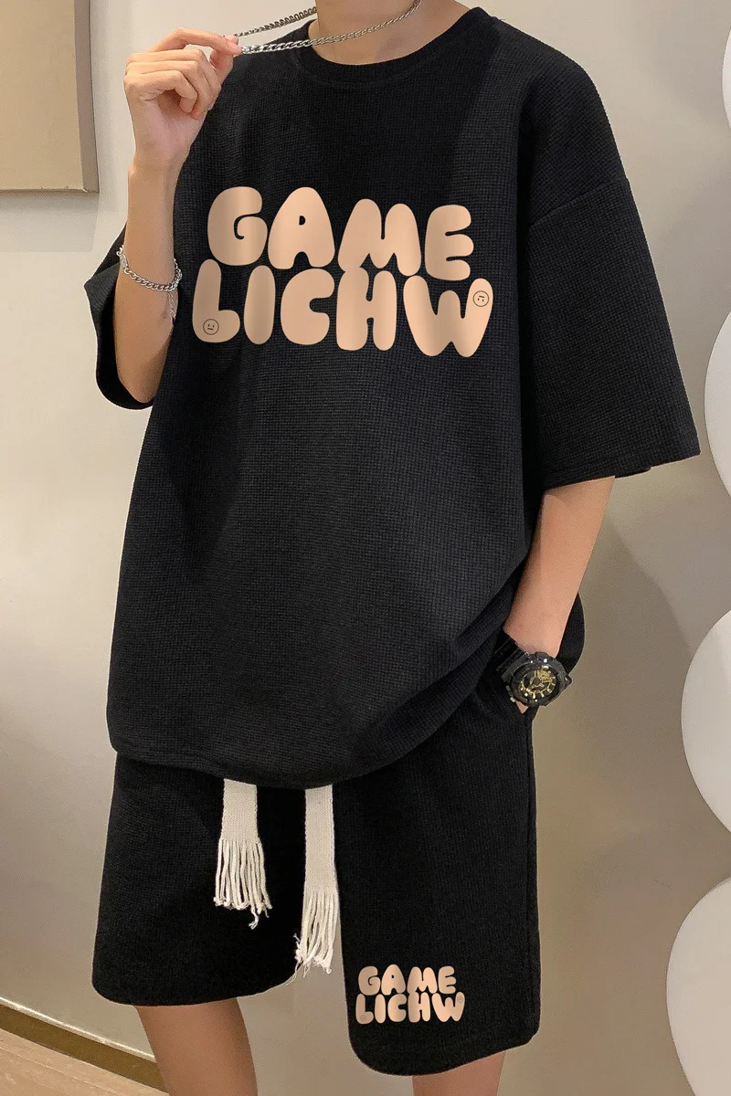 Men T Shirt Shorts 2 Pcs Sets Casual Oversized T-shirts Tracksuits Sets Short Sleeve English letter printing Men Clothing 240715
