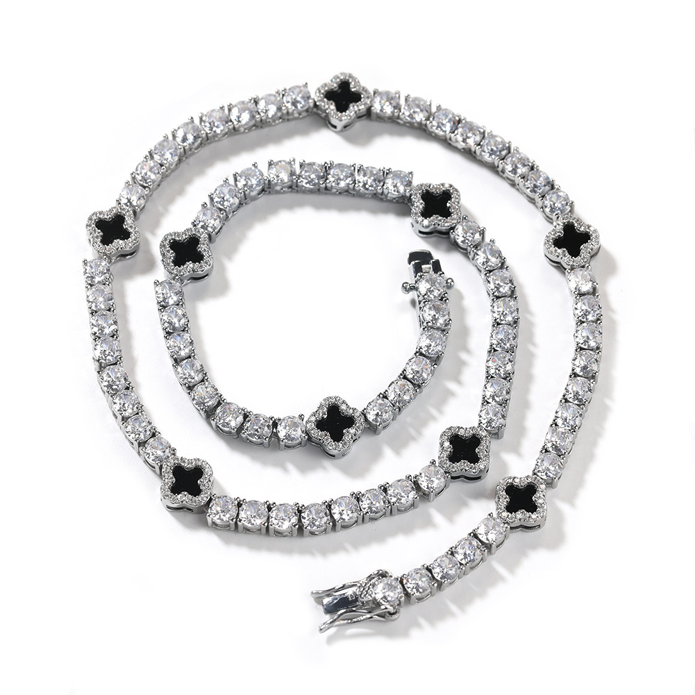 Hip Hop Cross Flower Tennis Chain Necklace Bracelet 5A Zircon Women Mens Jewelry
