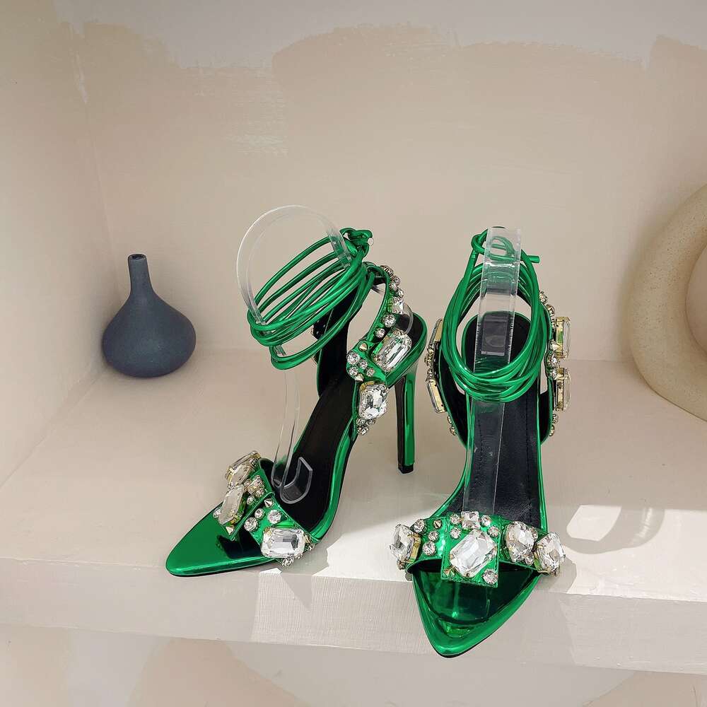 Heels Fashion Cross Strap Water Diamond Open Toe Summer One line High Heel Sandals