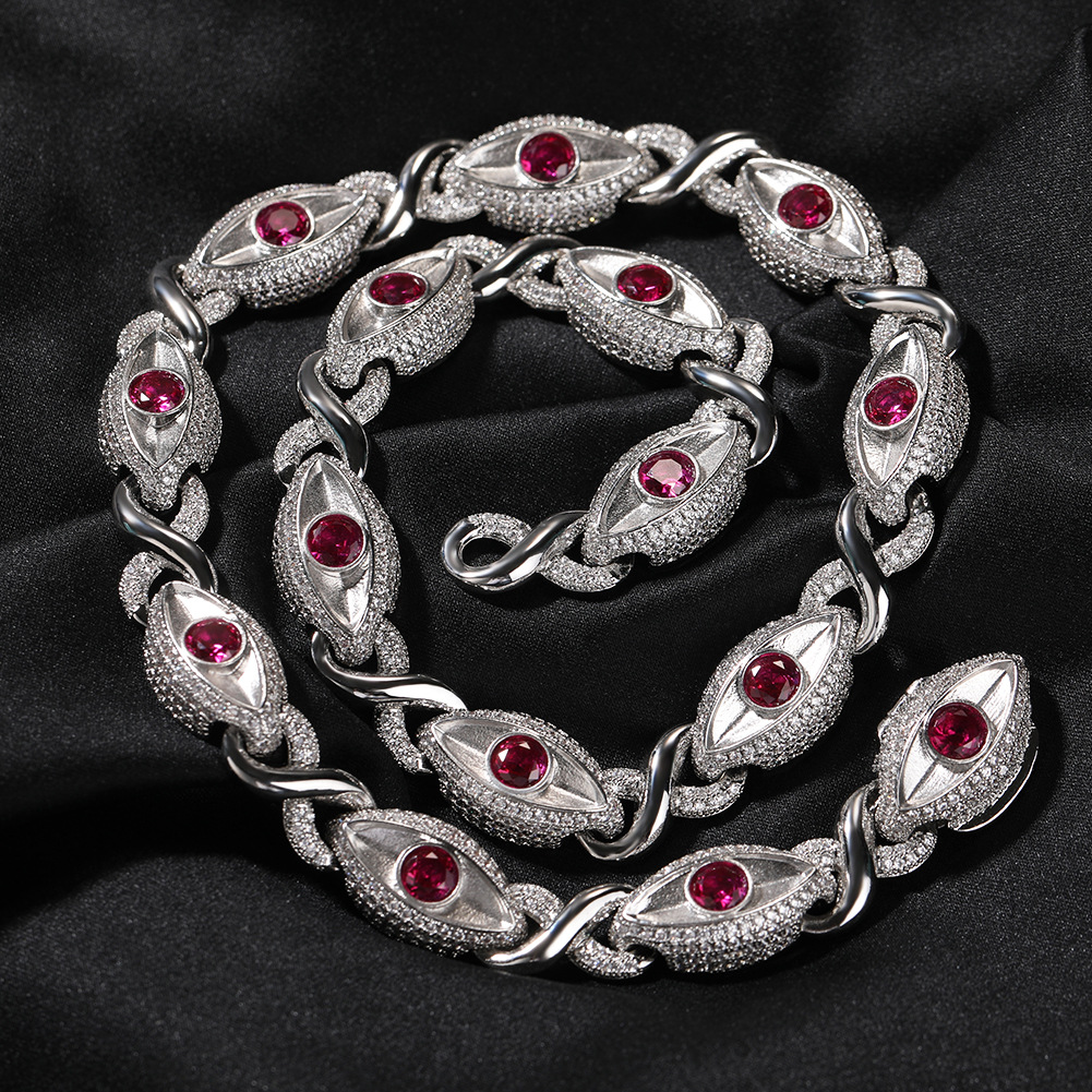 High Quality 13mm Hip Hop Red Eye Cuban Chain Necklace Bracelets 8 Shape 5A Zircon Jewelry Set