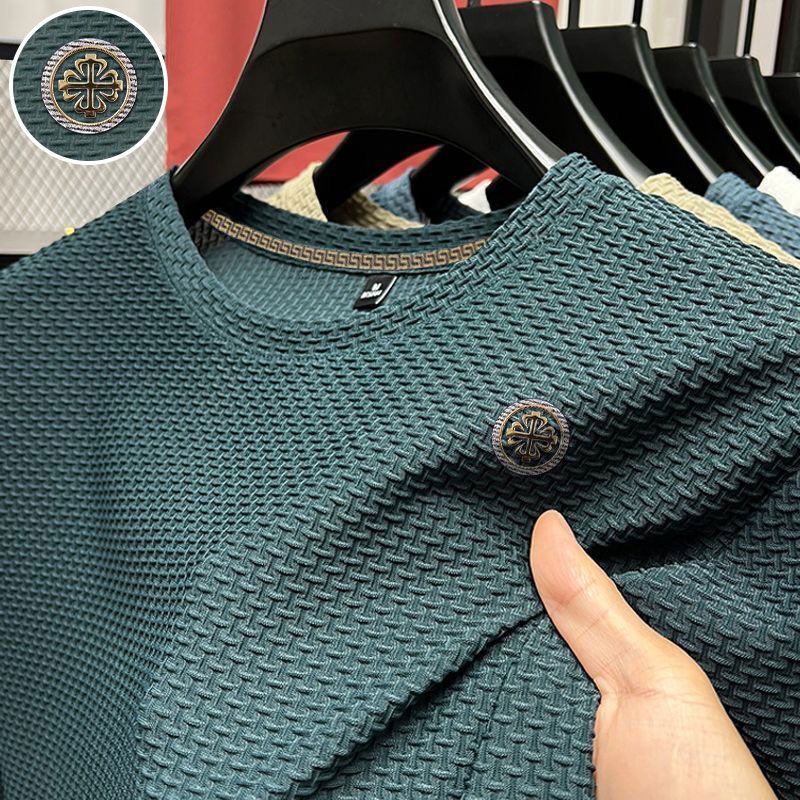 Quick drying short sleeved men's ice silk 2024 summer new trend versatile round neck breathable casual T-shirt