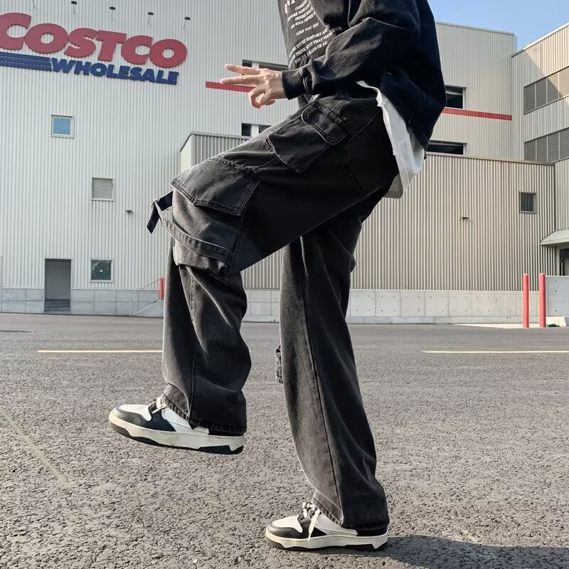 Workwear jeans men's American style 2023 autumn and winter new fashion brand straight casual fashionable loose wide leg pants trendy