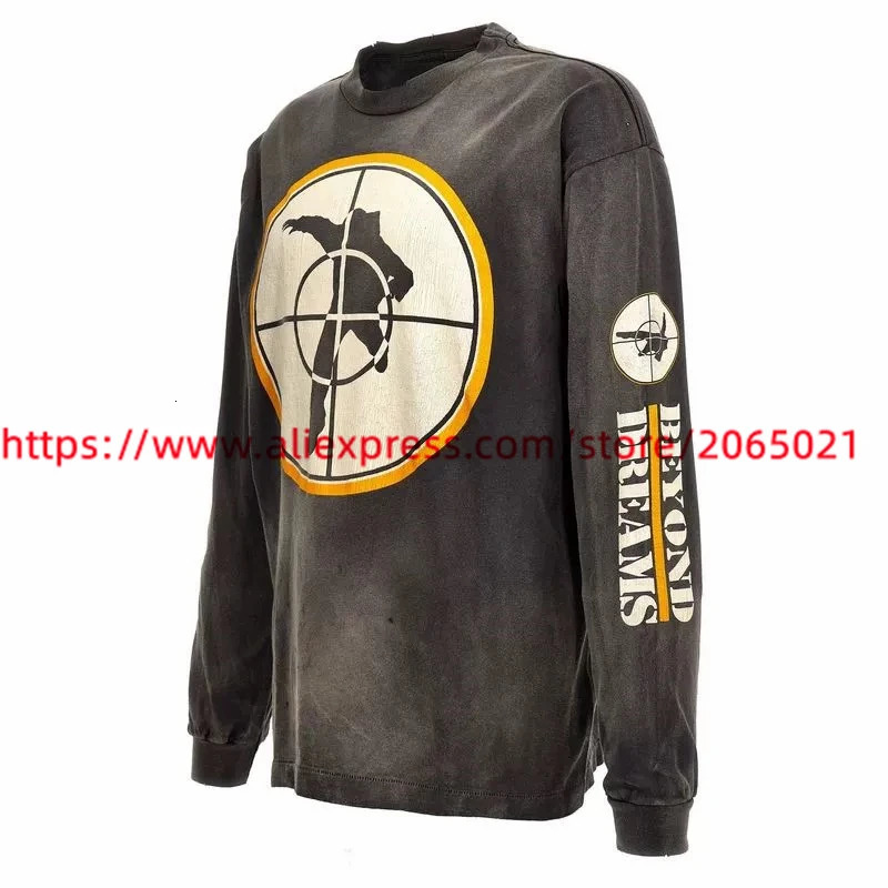 Saint Long Sleeved Tear Print TShirt Men Women Quality Oversize Washed Tops Tee T Shirt 240712