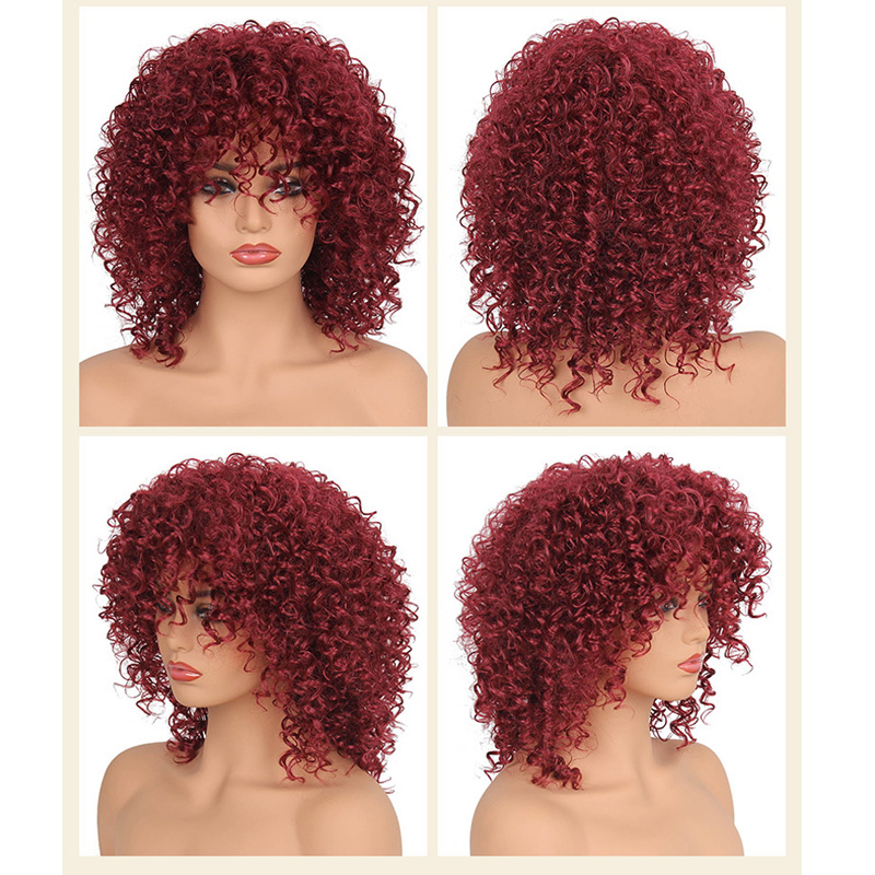 Synthetic Wigs African Small Roll 613# 1B# Color 15inch Kinky Curly Mechanism Wig Burgundy