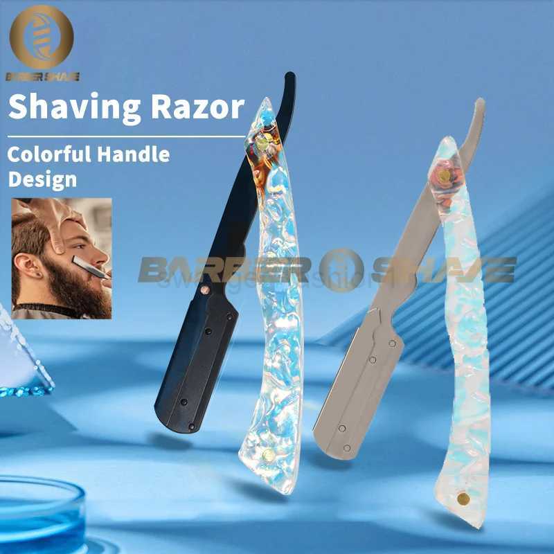 Professional Mens Colorful Handle Straight Edge Barber Razor Holder Broken Hair Shaving Tools Folding Knife Facial Beard ShaverB240709