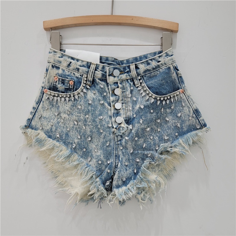 Rhinestone Tassel High Waisted Denim Shorts