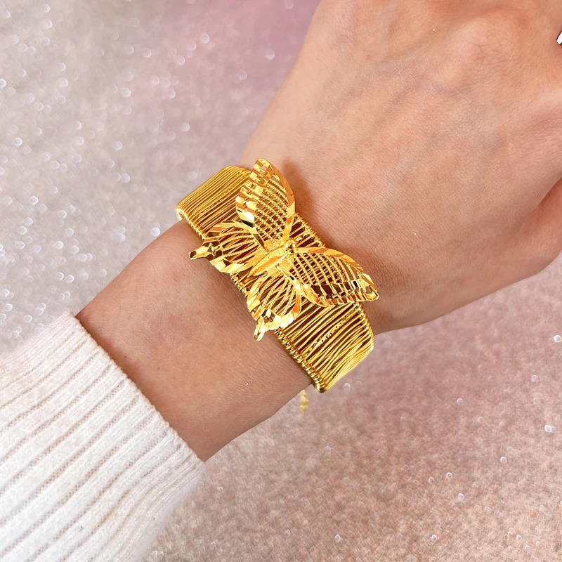 Dubai Golden Womens Bow Bracelet Gold Plated Indian African Hard Bracelet Charming Wedding Ethiopian Arabic Handicrafts 240710