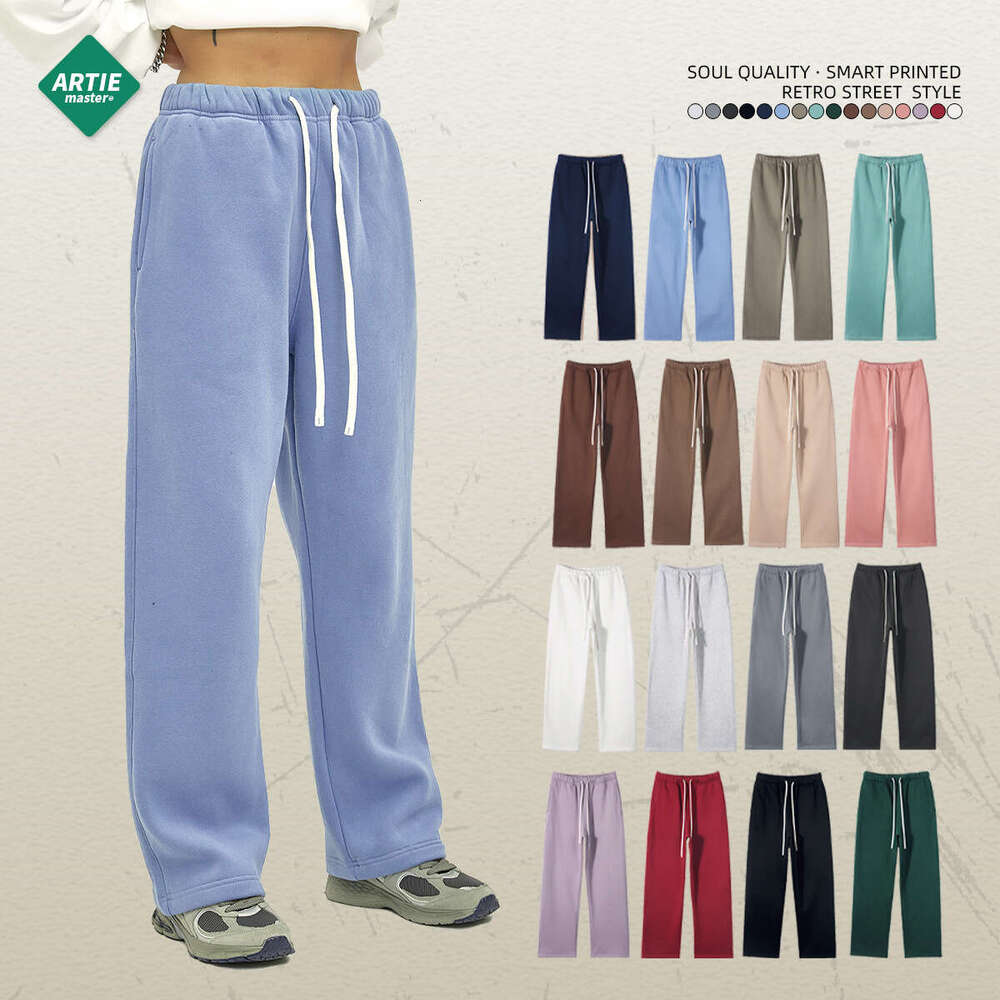 2024 Autumn/winter New Product 350g Thick Straight Tube Plush Solid Color Men's Loose Sports Casual Pants for Men Plaid Trousers Sport Jeans for 