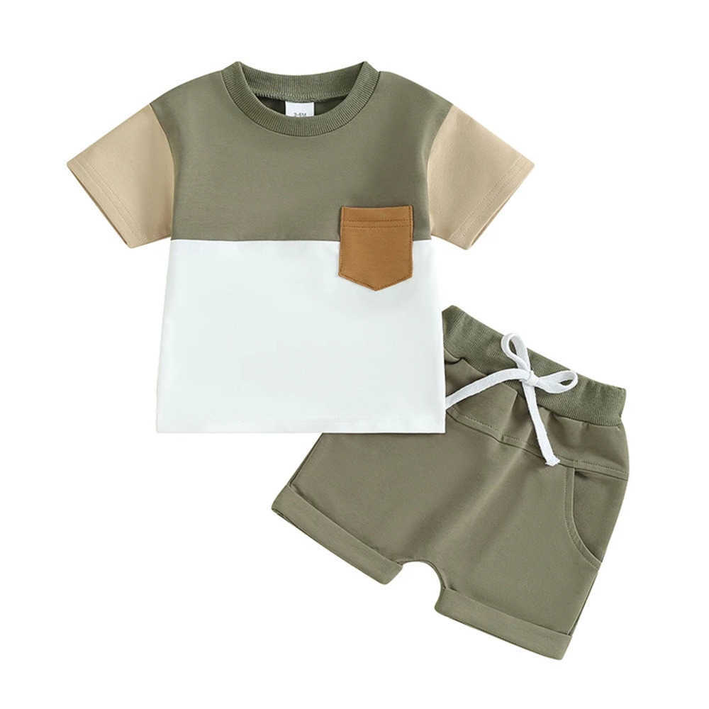 Clothing Sets Infant Baby Boys 2PCS Clothes Suit Short Sleeve Contrast Color T-shirt + Elastic Waist Shorts Toddler Boys Casual Outfit 8QBQ