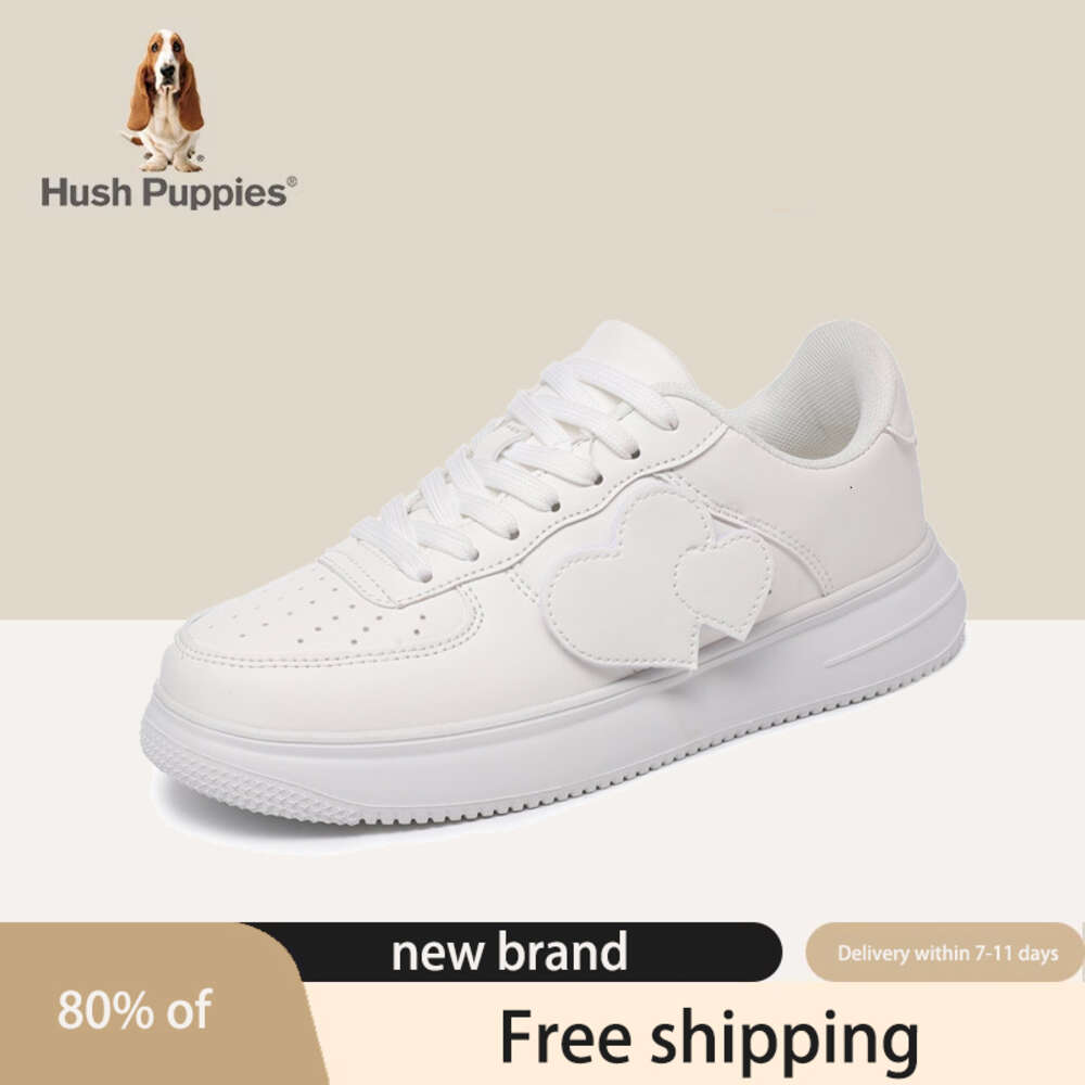 Hush Puppies 2024 Autumn New Lace up Love Little White Shoes Versatile and Age Reducing Leather Women's Casual Board Sneakers N4A02CM3