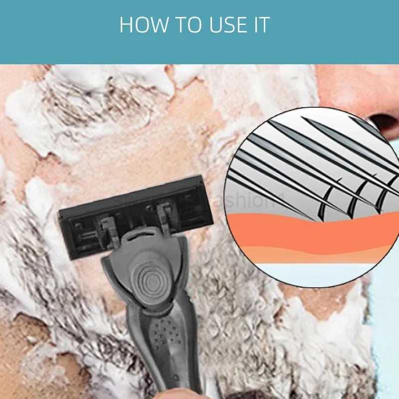 5PCS Shaving Machine For Men Five Layer Stainless Steel Manual Shaver Old Style Blades Replacement Cutter Head Tool HoldersB240709