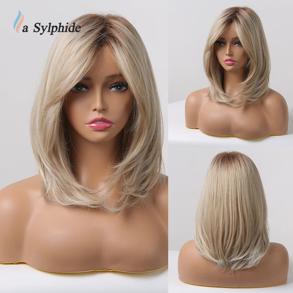 Short Blonde Wig with Bangs Cute Bob Synthetic Wigs High Quality Halloween Lolita Party Natural Hair Wigs for Women 240716