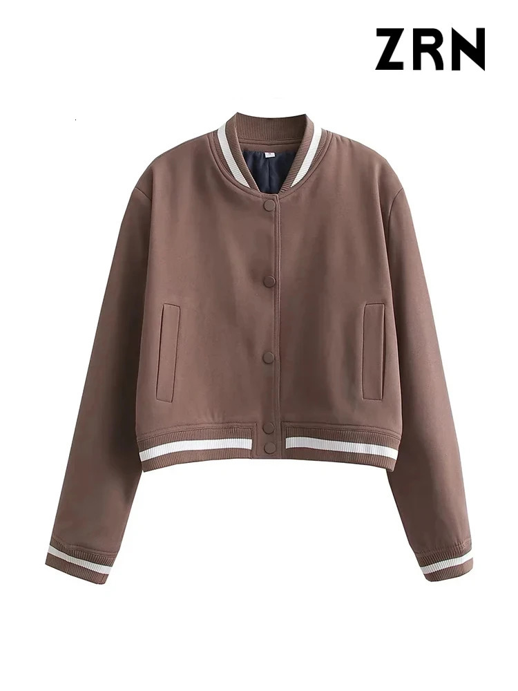 ZRN Women Fashion With Pockets Bomber Jacket Coat Vintage Long Sleeve Front Button Female Outerwear Chic Tops 240715