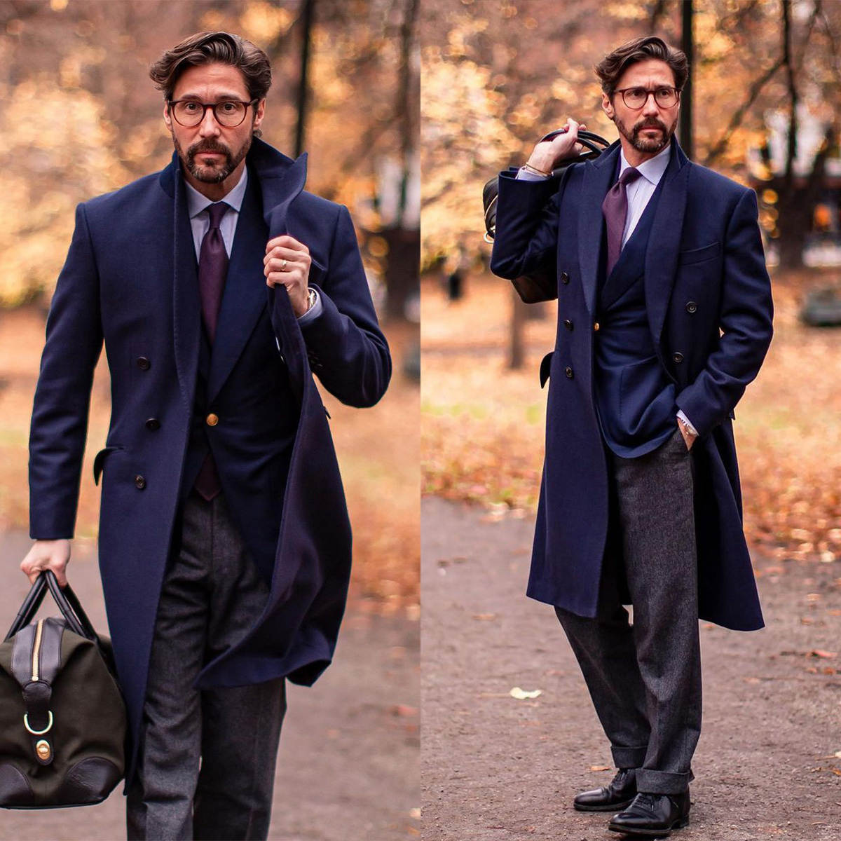 Formal Navy Blue Men Suits Thick Wool Custom Made Double Breasted Tuxedos Peaked Lapel Blazer Back Vent Business High Quality Popular Cheap Price Long