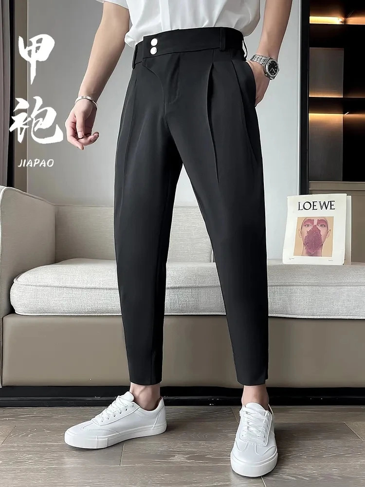 Elegant Casual Blazer Pants Men Korean Fashion Slim Formal Trousers Male Black Dress Pants Classic Suit Pants White Harem Pants 240708