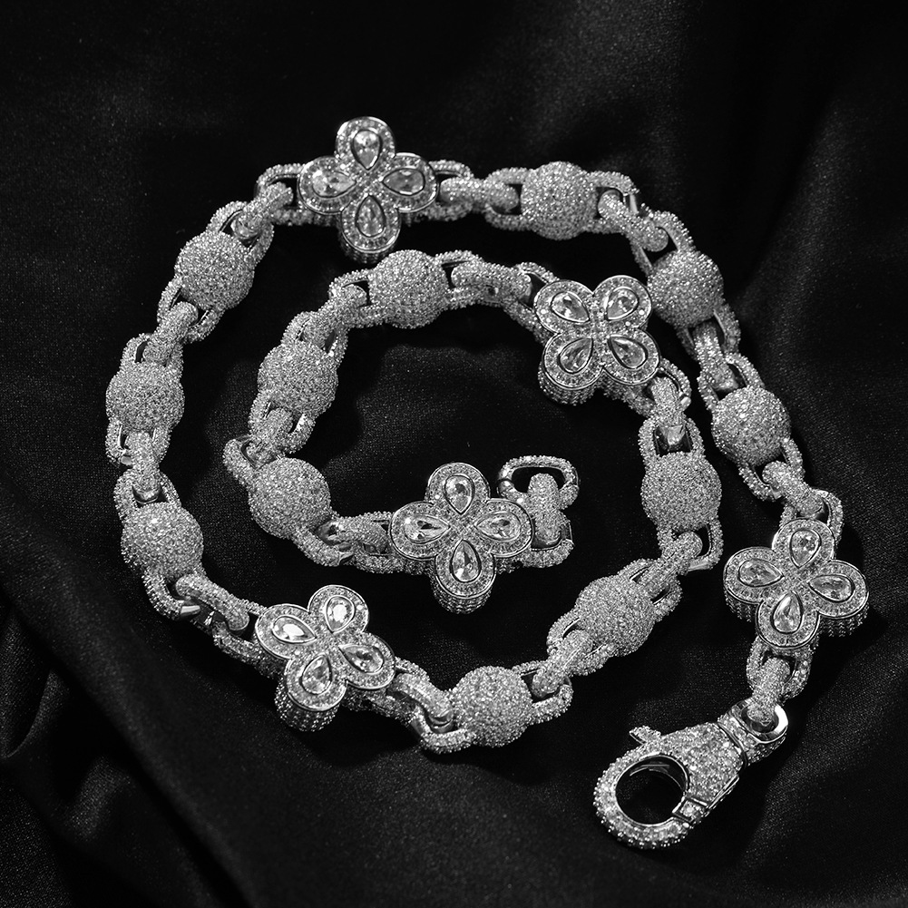 Hip Hop Flower Chain Necklace Bracelet 18K Gold Plated 5A Zircon Men Jewelry Set