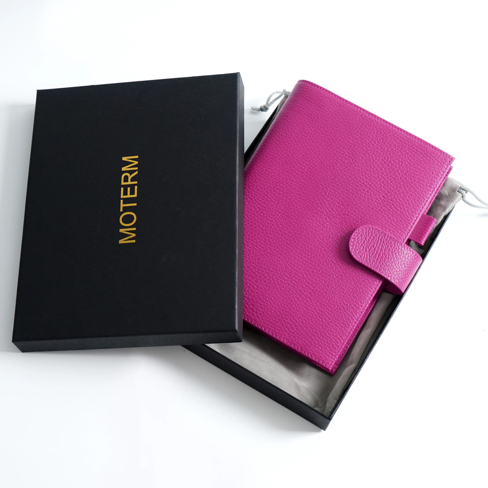 Moterm Firm Pebbled Grain Leather Fuchsia Rose Color Cowboy Planner Rings Notebook Cover Diary Agenda Organizer Tour 240717bj