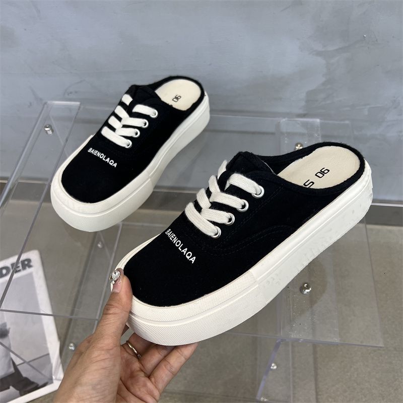 CCA-Limited Time Offer-Black and Panda Canvas 2023 Summer Breathable Half Drag Casual Little White Shoes XZ-1561