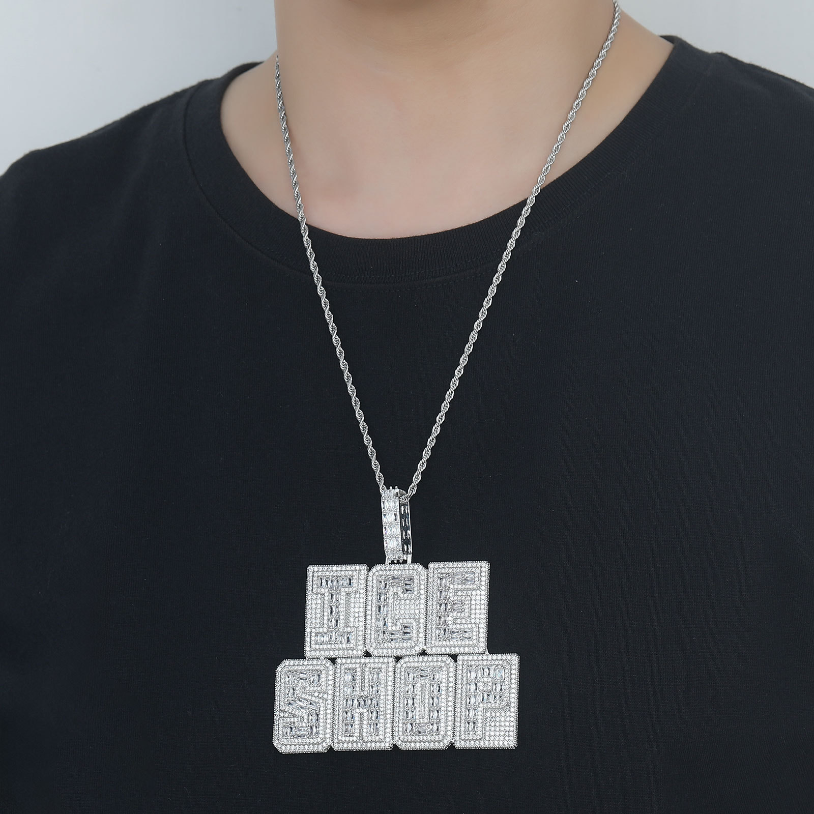Custom A-Z 26 Letters Suqare Pendant Necklace 5A T Zircon 18k Gold Plated Jewelry