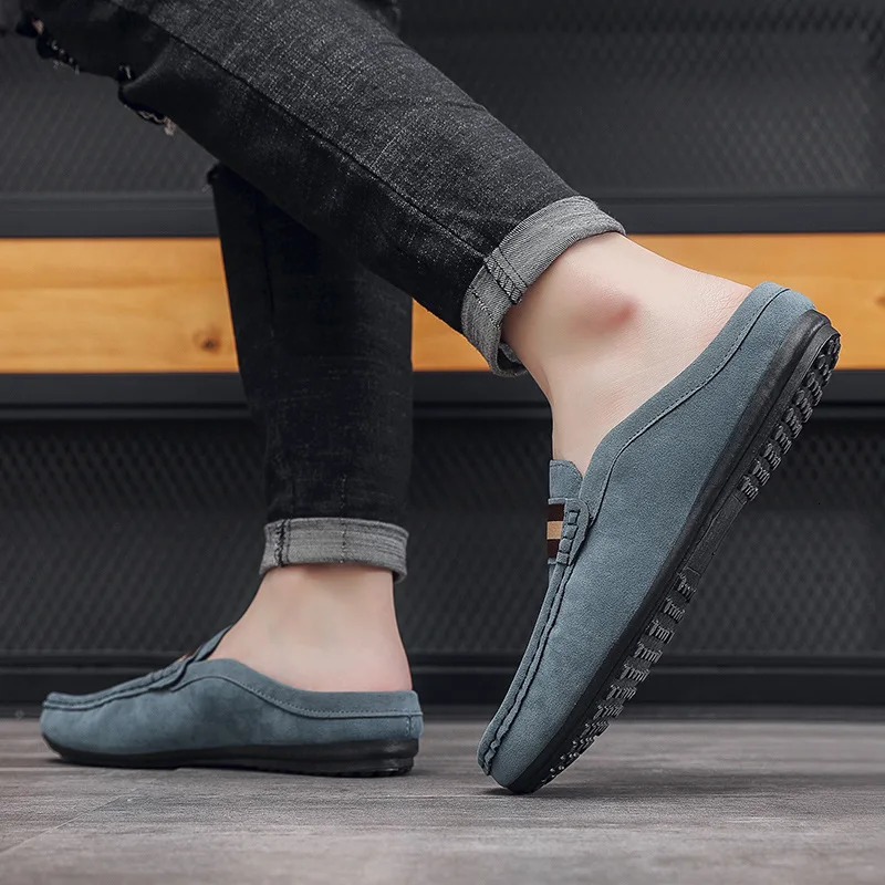 Lefu Shoes Mens Lightweight Bean Shoes Summer One Step Push lazy Breathable Casual Half Support Slippers for men 240718