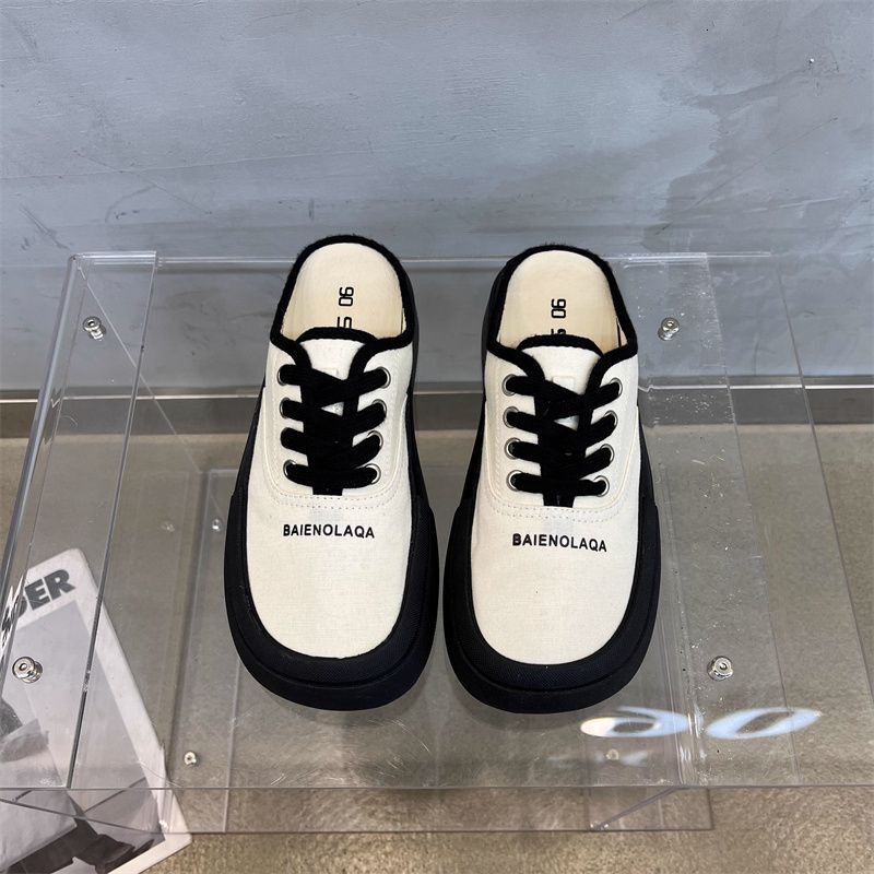CCA-Limited Time Offer-Black and Panda Canvas 2023 Summer Breathable Half Drag Casual Little White Shoes XZ-1561