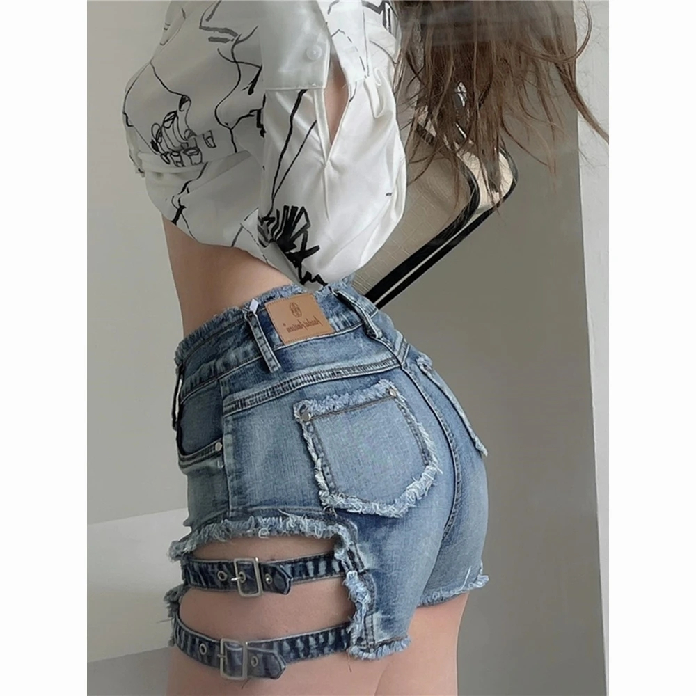 Sexy Spicy Girl, American style distressed, tight fitting, elastic edge denim shorts, women's high waisted slimming dance hot pants, summer