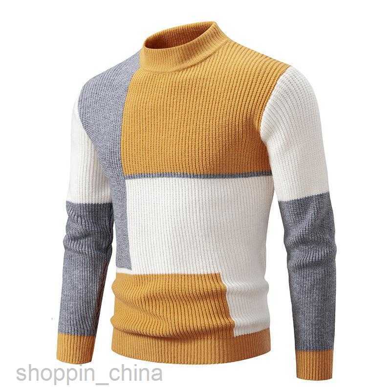 Mens Sweaters winter new men's semi high neck contrasting pullover sweater knitted sweater youth fashion casual top