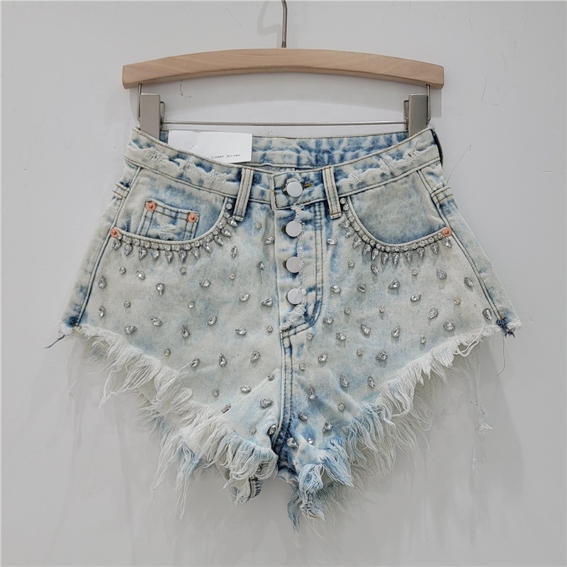 Rhinestone Tassel High Waisted Denim Shorts