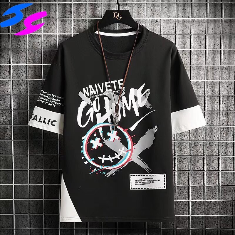 Hy Short-Sleeved Fashion and 2022 New Summer Loose Ice Silk Half Sleeve Men's T-shirt Printed Youth Clothes T Shirt for Men