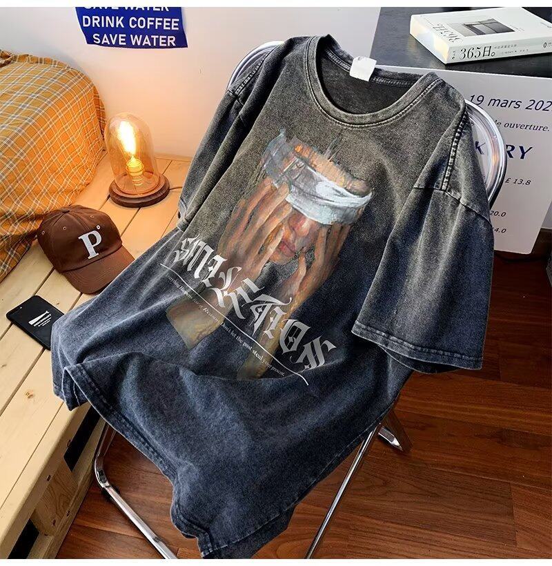 American Washed Cotton Men T Shirt Oversized Casual Short Sleeve Vintage Hip Hop Oversize Tshirt PlusSize Sports T-shirts Tees Men's Clothing