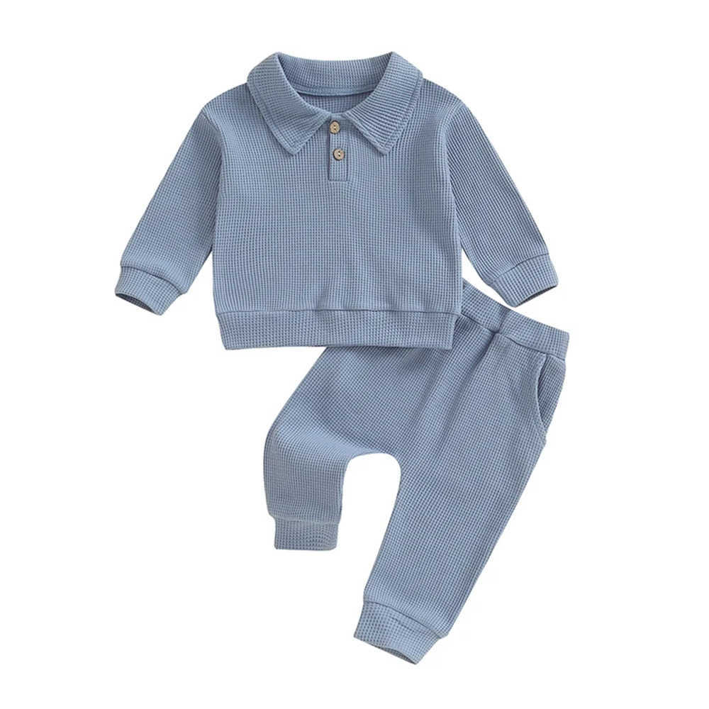 Clothing Sets Casual Toddler Boys Fall Outfits Solid Color Turn-Down Collar Buttons Long Sleeve Tops and Long Pants 2Pcs Clothes Set A2AP