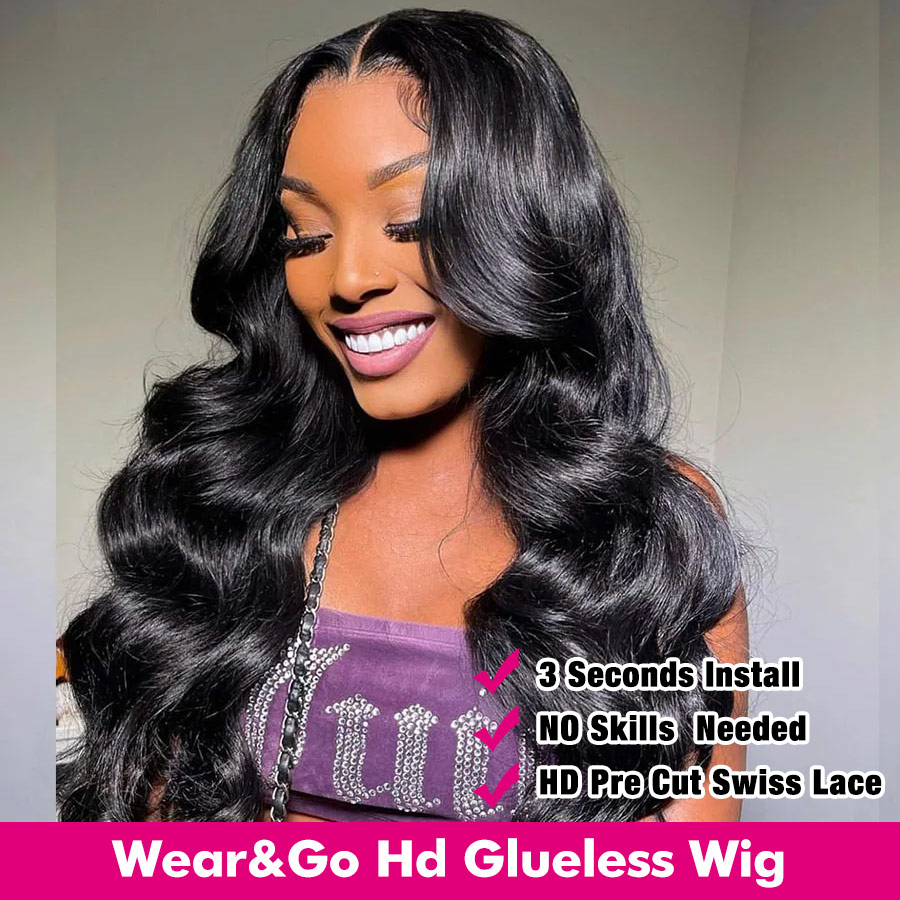 Glueless Wig Human Hair Ready To Wear and Go Preplucked 4x4 Body Wave Transparent Hair No Glue Pre Cut Hairline