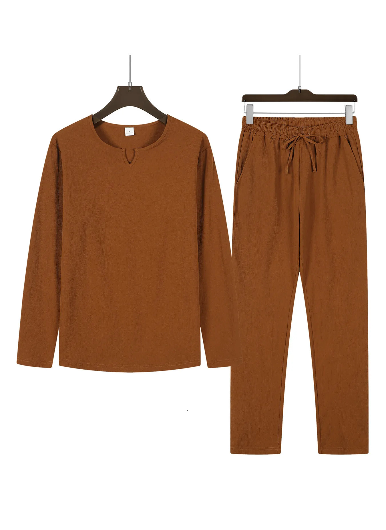 2pcs Set Mens Shirt and Pants Suits for Men Small V-neck Beach Wear Tracksuit Solid Color Shirts Sweatpants Hawaiian Vacation 240715