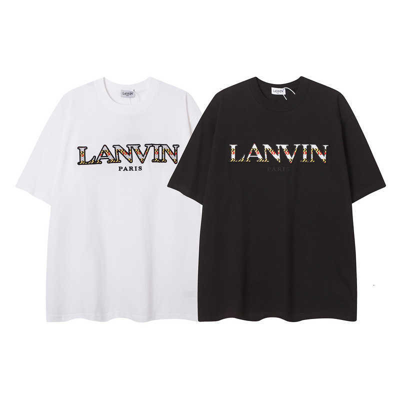 Version High Lanvin Product Simple Heavy Embroidery T-shirt for Men and Women with Short Sleeves